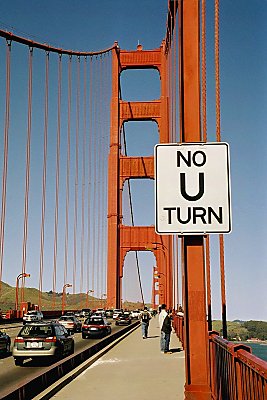For some reason you are not allowed to make a u-turn on the middle of the Golden Gate Bridge!!