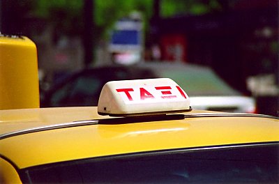 Athens is full of yellow cabs - here is one from Piraeus