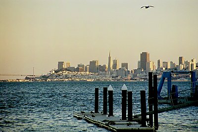 Downtown San Francisco set fra den lille havn i Sausalito